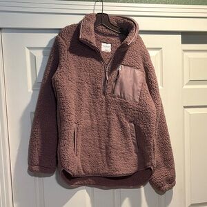 Abercrombie & Fitch Mauve Sherpa Quarter-Zip Pullover with Zipper Pocket